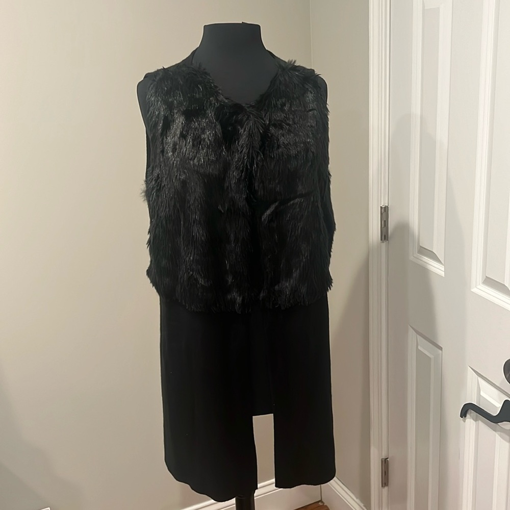 Alfani Black Faux Fur long vest
